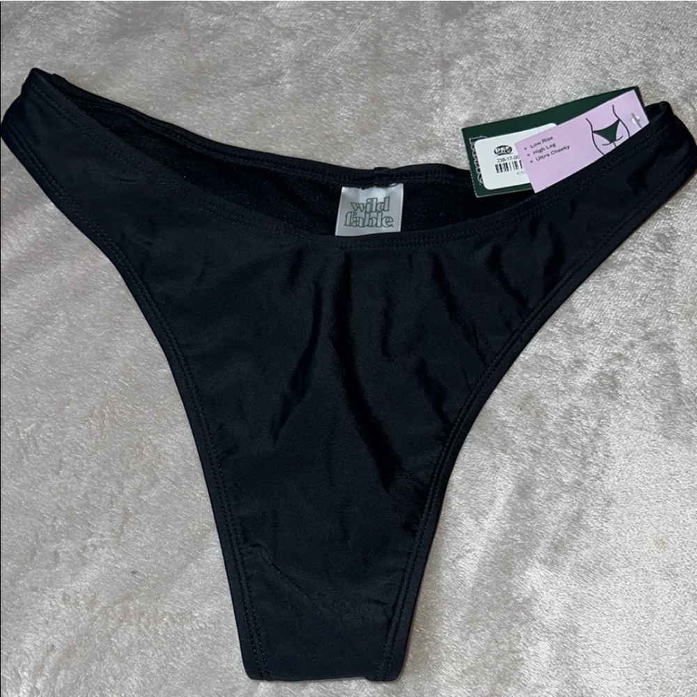 Wild Fable Black Low Rise High Leg Cheeky Bikini Bottom Small NWT